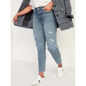 Old Navy Women’s High-Waisted Button-Fly O.G. Straight Ripped Ankle Jeans 8 Tall